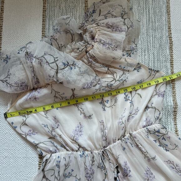 Zimmerman Beige Floral 100% Silk One Shoulder Ruffled Playsuit Women’s 3 US 10 - Picture 8 of 13